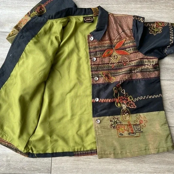 Allure Multicolor Patchwork Button-Front Jacket - Black, Olive, Rust - Picture 15 of 16